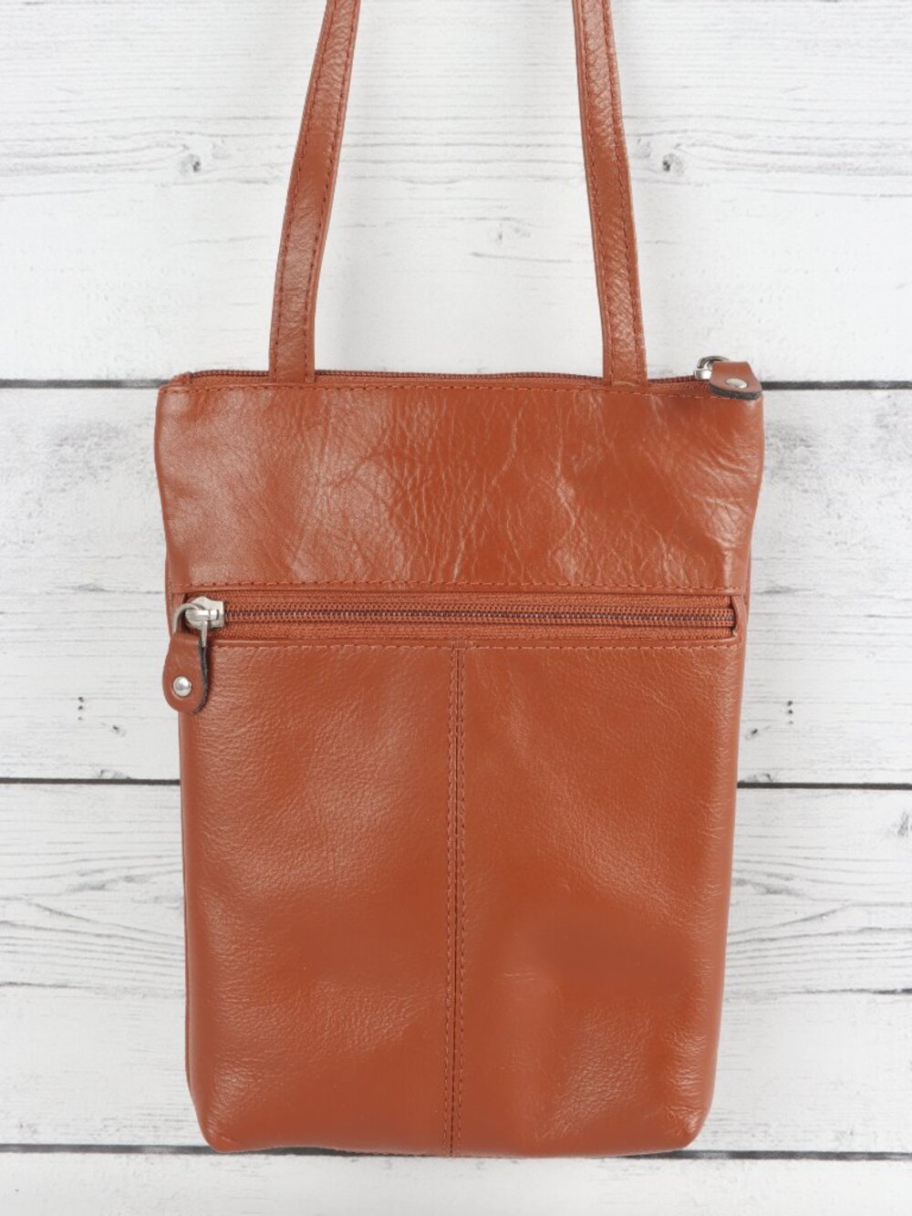 Steeltime Unisex Super Soft Genuine Leather Crossbody Bag - Tan Brown - Picture 4 of 7